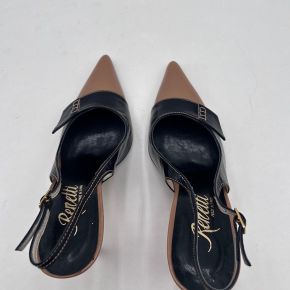 Renetti Tan Black Leather Slingback Pointed Toe Heels Women's Size 6.5 M Spain - Picture 10 of 13